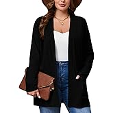 AusLook Women's Plus Size Lightweight Open Front Cardigan 3/4 Sleeve Cover Ups Shrugs Shawls and Wraps Kimono Jacket Coat