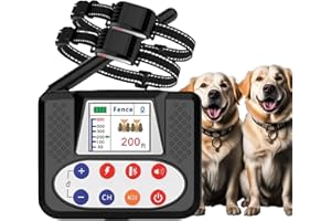 NBSUN Wireless Dog Fence System, Electric Fence for Dog with Big LCD Screen, Portable Pet Fence with Remote Training Collar, Adjustable Belt Suitable for Large Medium Small Dogs (1 Transmitter + 2 Collars)