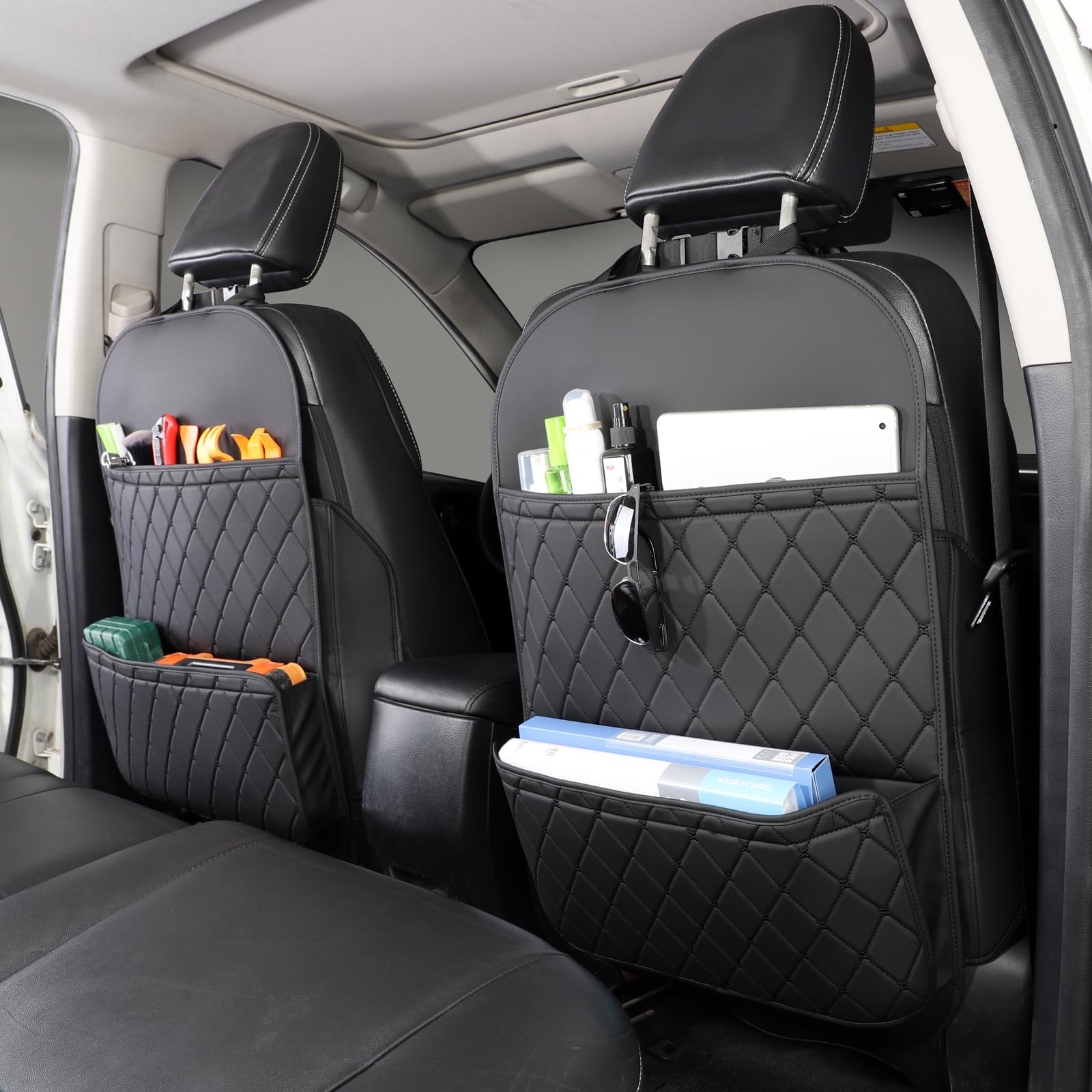 Seat Back Protector + Large Capacity Pocket Storage Organizer,Preventing the Impact of Children Stepping on the Seat Backrest (Black)