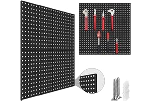 12 Inch Peg Board, 4 Pack Metal Pegboard Panels Wall Organizer with Bent Frame Large Heavy Duty Black Peg Board for Walls Hom