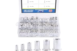 Glarks 210Pcs Aluminum Alloy M3 M4 M5 M6 M8 M10 Flat Head Metric Threaded Rivetnut Insert Nutsert Rivet Nut Assortment Kit