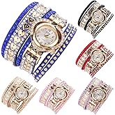 CdyBox Women's 6 Pack Inlay Diamond Wrist Watches Wrap Around Bracelet Analog Quartz Dress Wrist Watches Gifts