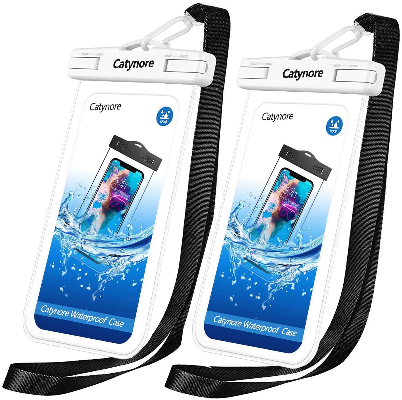 Catynore Waterproof Pouch Smartphone Waterproof Phone Case Bag IPX8 Certified Compatible with iPhone SE/11/XS Max/X/XS/XR / 6s, Up to 6.5 Inches – Pack of 2 – Transparent