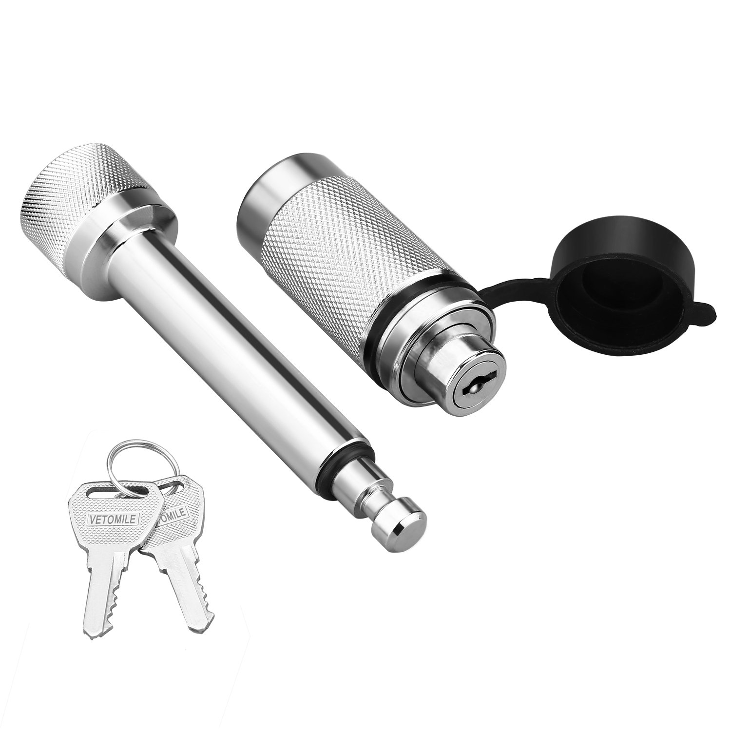 VETOMILE 5/8\'\' Locking Hitch Pin with Keys, Zinc Alloy, Steel and Rubber Cap for Weather Guard Protection