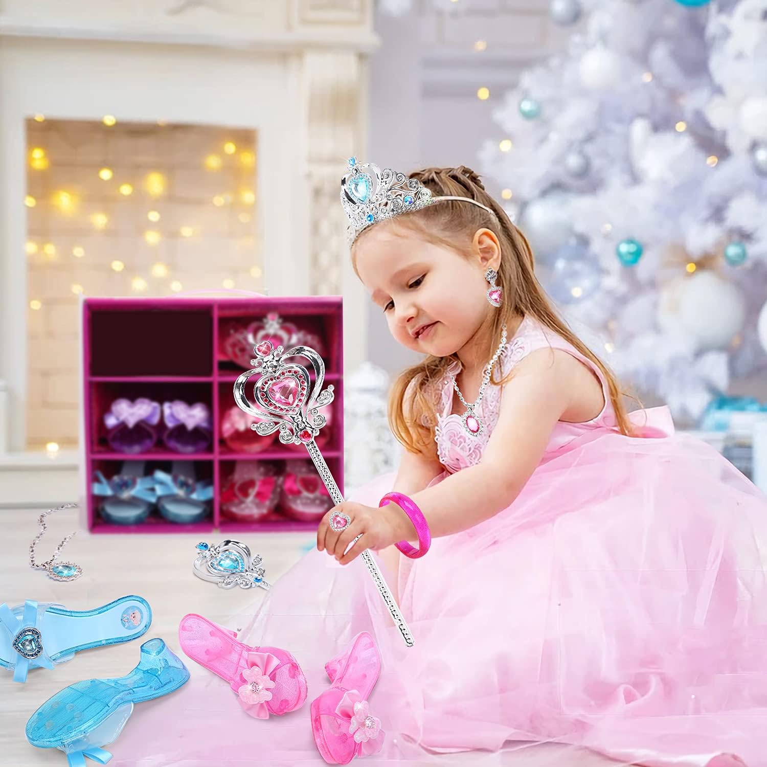 CUTE STONE Princess Dress Up Shoes and Jewelry Toys, Princess Accessories of Crowns, Necklaces, Bracelets, Rings, Beauty Gifts for 3,4,5,6 Years Old Little Girls: Toys & Games