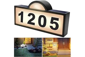 CHEGIF Solar House Numbers Address Sign,IP65 Waterproof Solar Address Plaque for Outside,3200K Warm & 6500k Cold LED Illuminated House Numbers for Outdoor Wall Mounted & Home Yard Ground Address Number