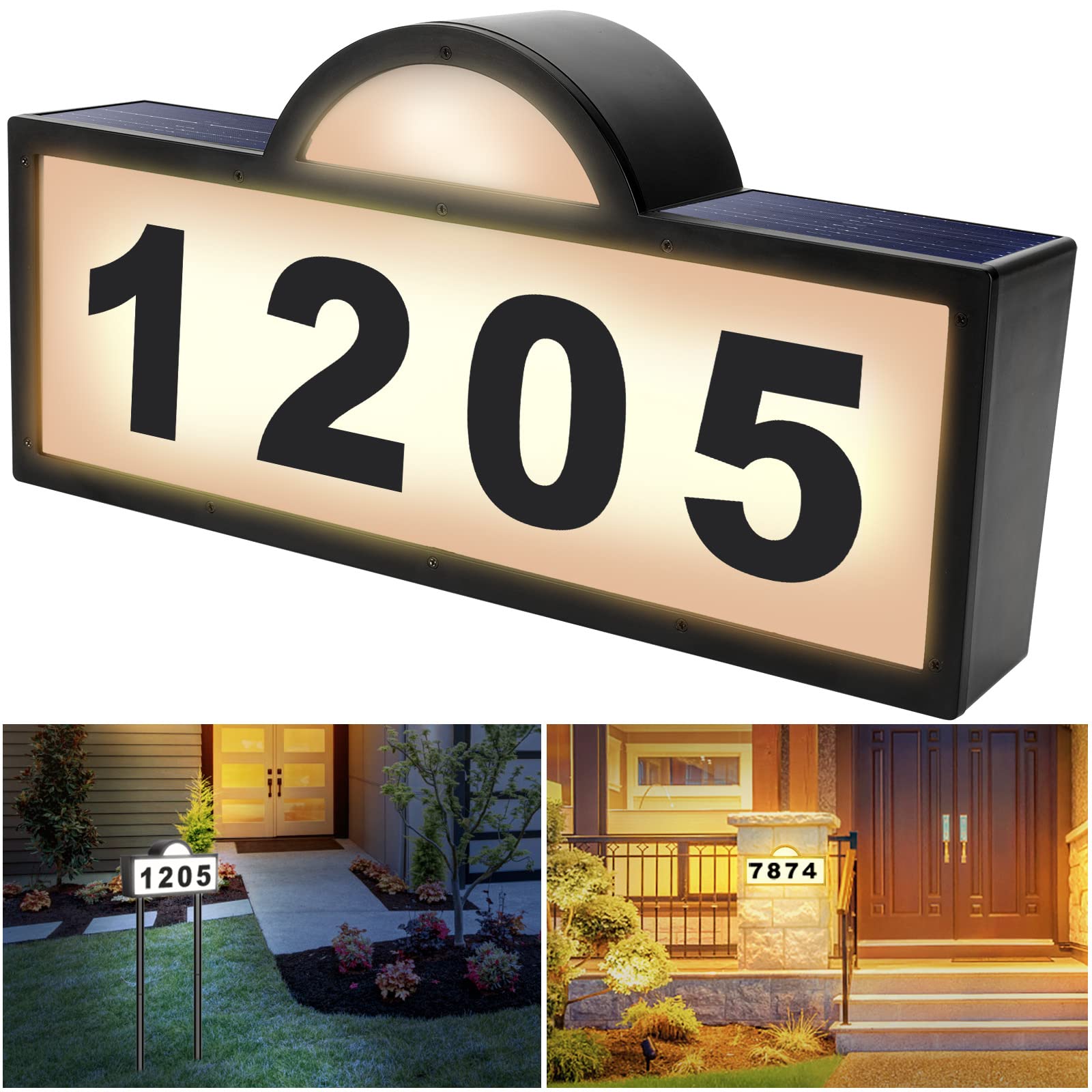 Photo 1 of Solar House Numbers Address Sign,IP65 Waterproof Solar Address Plaque for Outside,3200K Warm & 6500k Cold LED Illuminated House Numbers for Outdoor Wall Mounted & Home Yard Ground Address Number