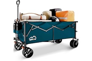 Uyittour 48''L Extended Heavy Duty Folding Beach Wagon with Big All-Terrain Wheels, Utility Garden Cart for Outdoor Activities, Navyblue