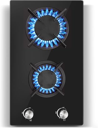 SNDOAS 2 Burner Gas Hob Black Glass 30cm NG/LPG Convertible 4200 W
