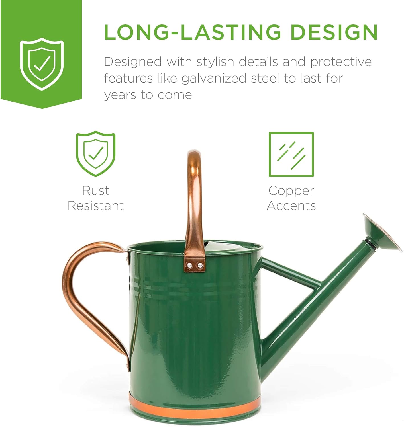 Best Choice Products 1-Gallon Lightweight Galvanized Steel Gardening Watering Can w/O-Ring, Top Handle, and Copper Accents : Garden & Outdoor
