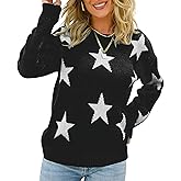 ebossy Women's Sweet Cute Star Graphic Long Sleeve Artistic Aesthetic Cable Knit Sweater Pullovers