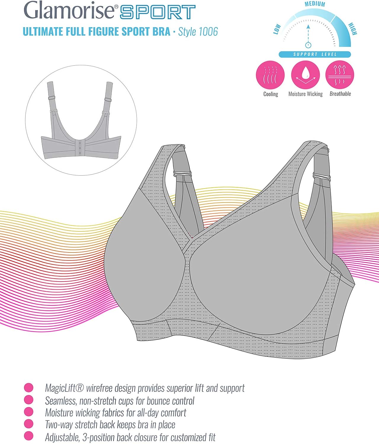 Glamorise Women's Full Figure MagicLift Plus Size Seamless Wirefree Back Close Sports Bra #1006 at  Women’s Clothing store: Sports Bras