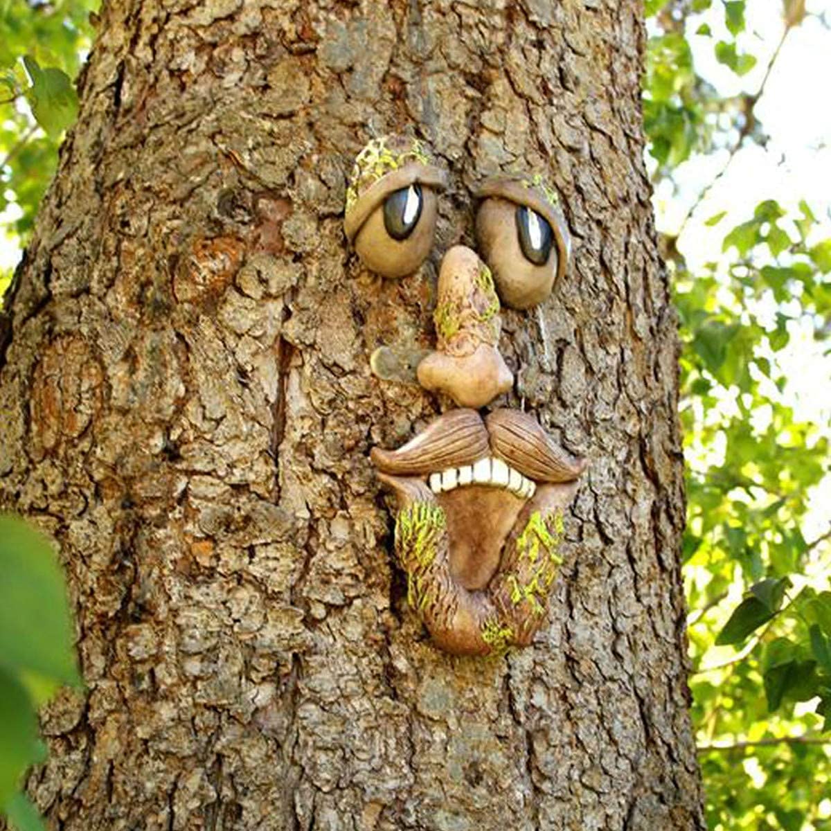 BTMIEY 3D Old Man Tree Face Yard Art Decorations,Funny Old Man Face Sculpture Whimsical Tree Face Garden Decoration (D)