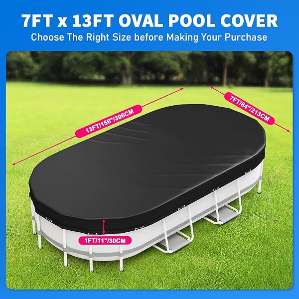 OVAL POOL COVER 7 X 13 FT, UPGRADED 420D HEAVY DUTY OXFORD FABRIC POOL COVERS FOR ABOVE GROUND POOL WITH WINCH AND CABLE, ALL SEASON INFLATABLE POOL COVER FOR UV RESISTANT, WATERPROOF AND DUSTPROOF