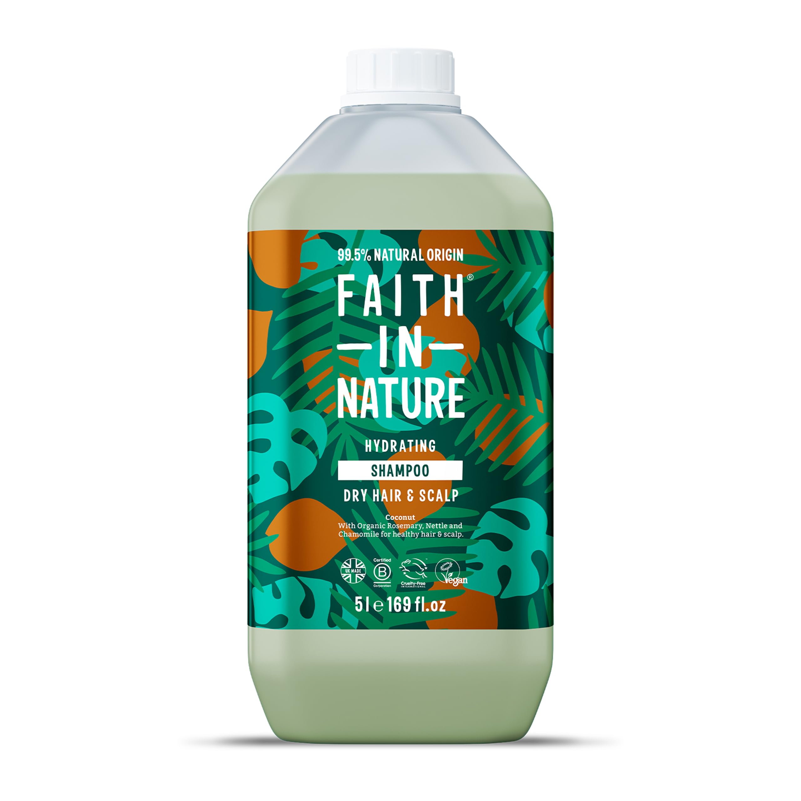 Faith In Nature Organic Coconut Shampoo, Hydrating for Dry Hair & Scalp, Vegan & Cruelty Free, No SLS, Silcones or Parabens, 5L Refill Pack