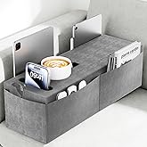 Couch Armrest Caddy with Cup Holder, Portable Sofa Armrest Pillow Drink Holder Table Tray with 5 Large Side Storage Pockets, Portable Sofa Rrmrest for Reading & Bed Rest Pillows Armrest- 1 Pack