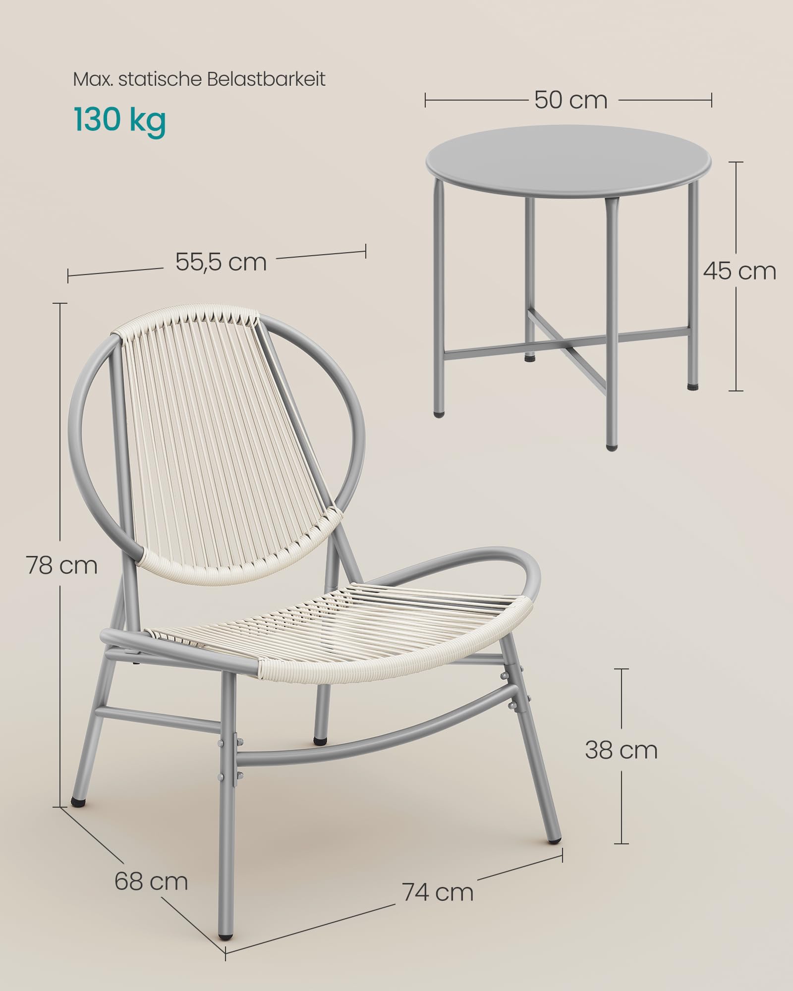 SONGMICS Balkonmöbel, 3er Set, Gartenmöbel-Set, aus PE-Polyrattan, Outdoor, mit Tisch, 2 Stühlen, für Terrasse, Garten, Balkon, Taubengrau GGF021GZ01 6
