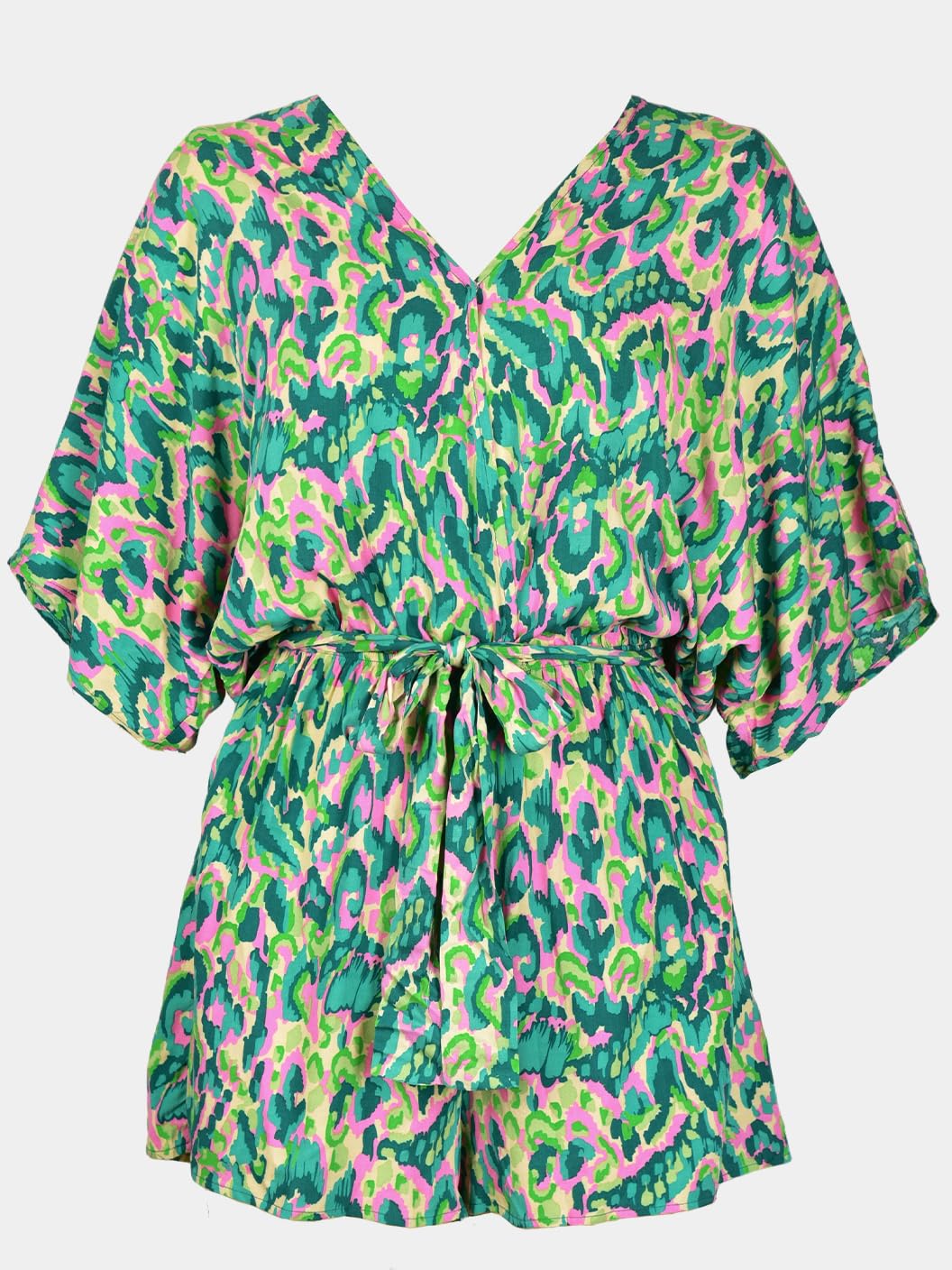 CUPSHE Women's Summer Romper Lace Up Printed Half Sleeves Casual Wide leg Vacation Outfit Mini One Piece Jumpsuit