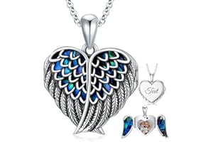 SOULMEET Angel Wing Heart Locket Necklace That Holds Picture Photo Locket Pendant You are My Angel Sterling Silver/Gold
