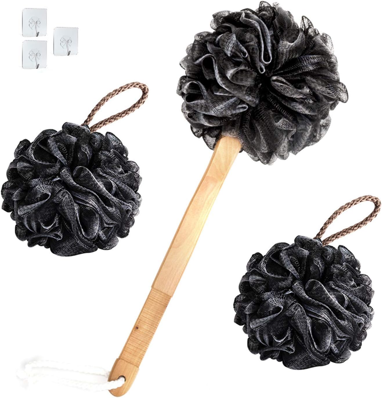 Weijie Loofah Sponge Back Scrubber Long Handled Exfoliating Bath For Men & Women Shower Body Brush Exfoliating Luffa Bath Sponge for Body & Back(3 pack)