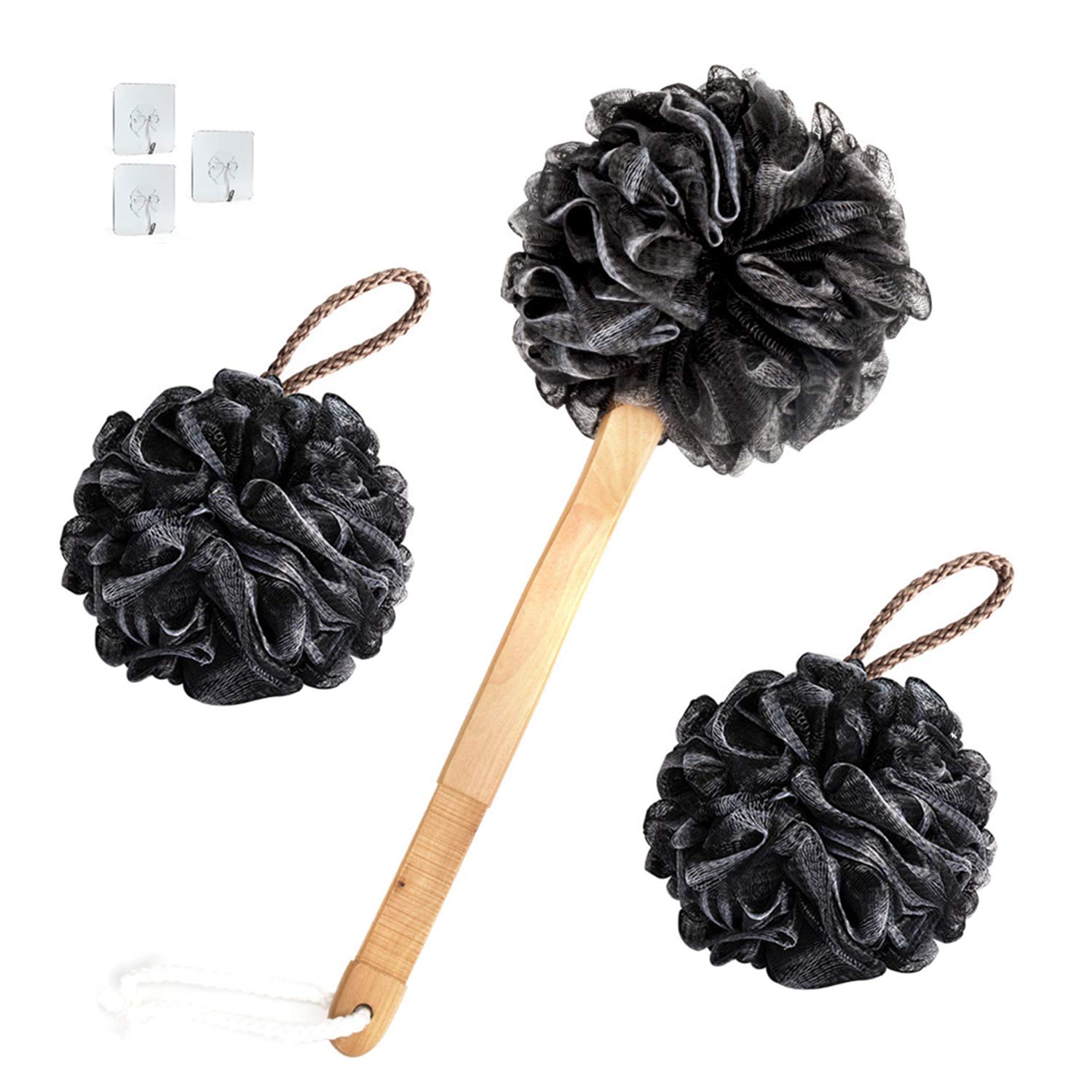 Weijie Loofah Sponge Back Scrubber Long Handled Exfoliating Bath For Men & Women Shower Body Brush Exfoliating Luffa Bath Sponge for Body & Back(3 pack)
