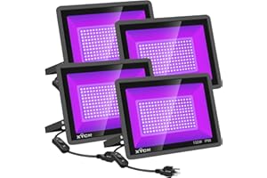 XYCN 4 Pack 150W LED Flood Black Lights,395nm to 405nm UV Outdoor Flood High Power Blacklight Light with Plug in, IP66 Waterproof Large Black Light Spotlight for Glow Party Large Space, Halloween