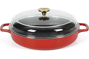 Sur La Table Kitchen Essentials 3.75 Quart Enamel Cast Iron All in One Multi-Purpose Non-Toxic Nonstick Braiser Pan W/Borosil