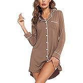 Anjue Pajama Nightgowns for Women Button Down Pajamas Tops Short/Long Sleeve Sleepwear Sleep Shirts Nightdress S-XXL