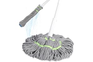BOOMJOY Self Wringing Mop for Floor Cleaning, Long Handled Twist Mop with Scouring Pad for Kitchen Hardwood Vinyl Tile Laminate Home Office