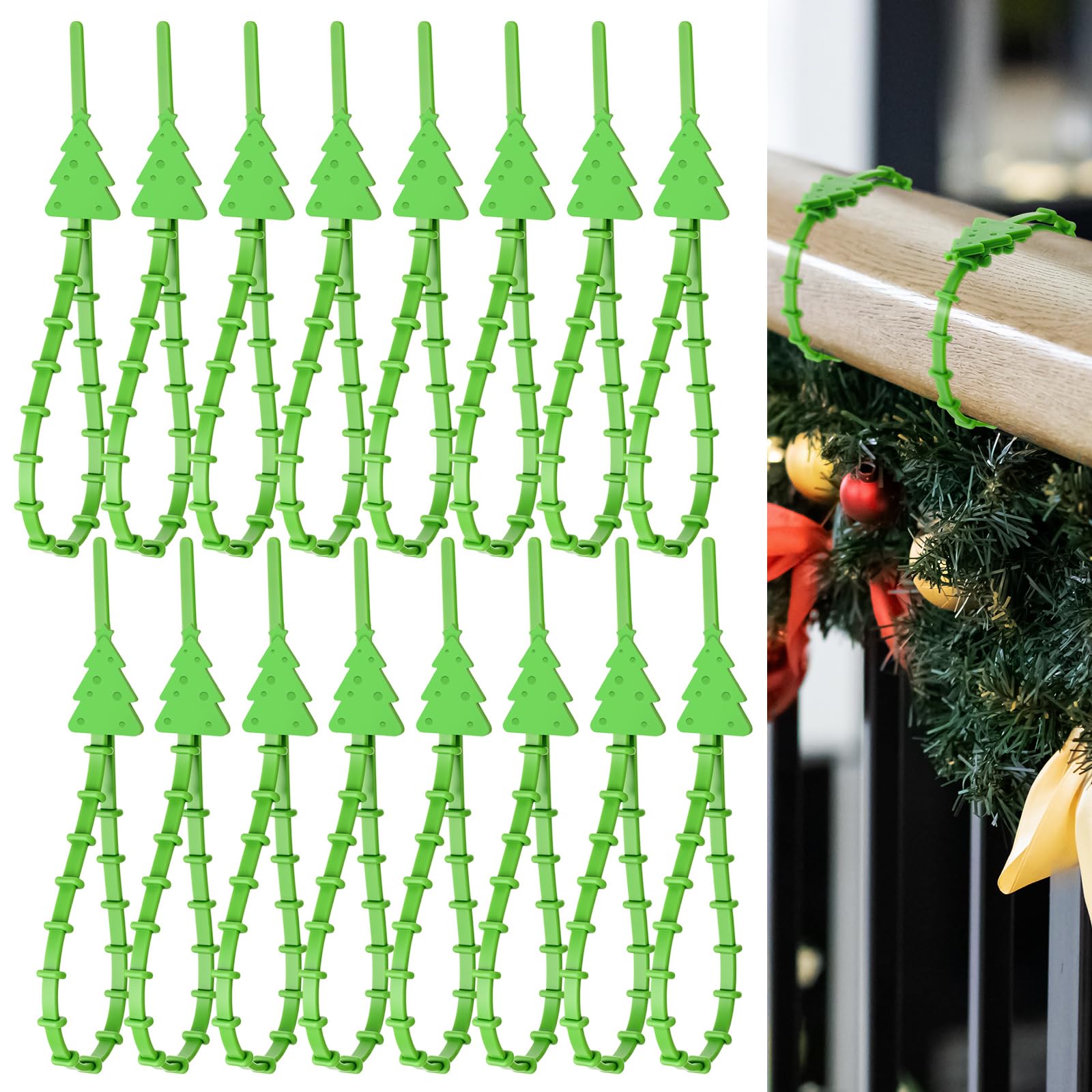 Photo 1 of ++2 PACK++Soulchen 16 Pcs 11.8 Inch Christmas Garland Ties for Banister Christmas Decorative Reusable Flexible Twist Ties for Garland Staircase Home Decoration Holiday Craft Wrapping (Grass Green)
