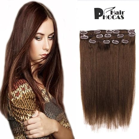 Hairphocas 18 Inch 4 Clip In Remy Human Hair Extensions Dark