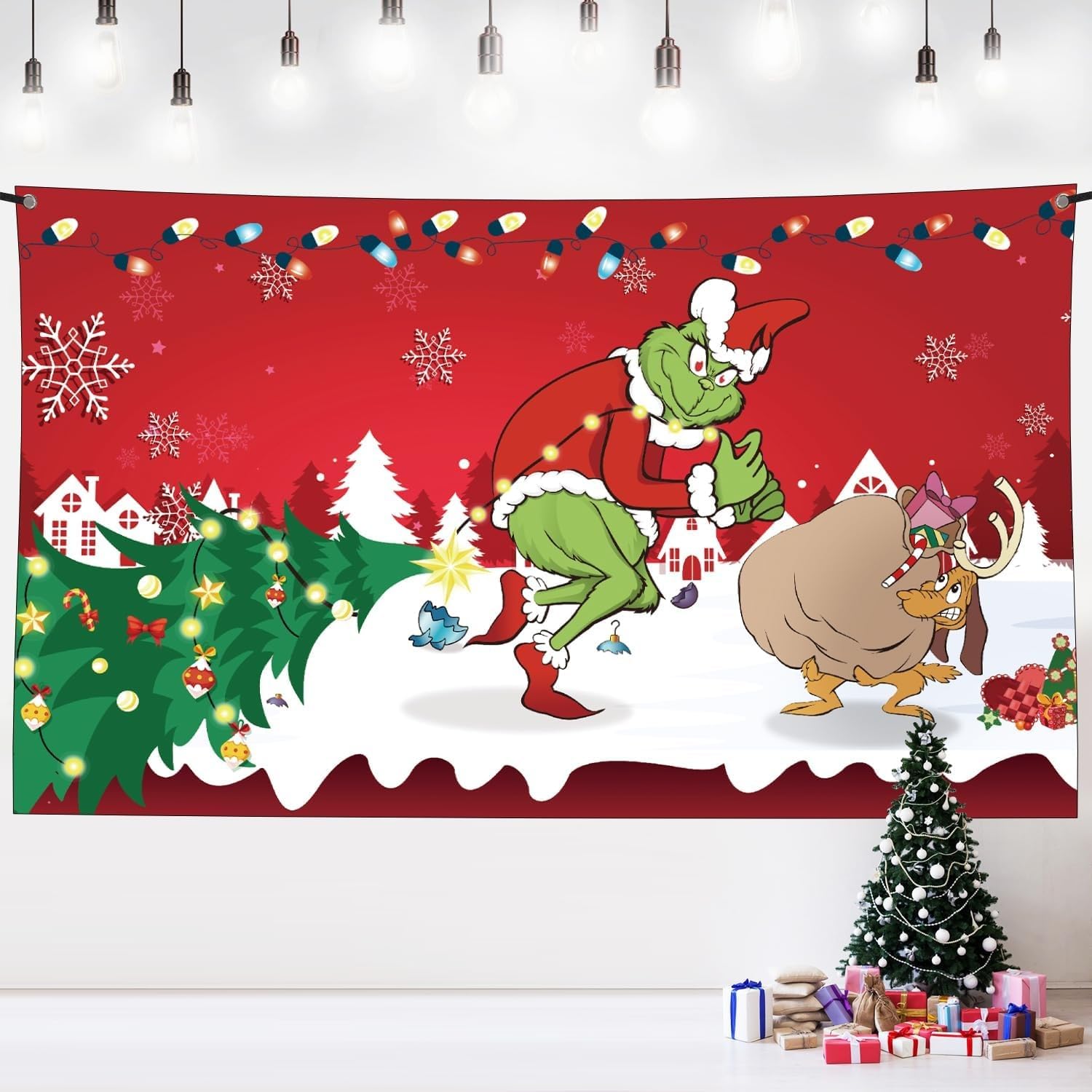 Garage Door Decorations - Christmas Grin_chmas Garage Door Decoration,Merry Christmas Garage Door Banner Cover, Large Christmas Background Christmas Decorations Outdoor Indoor (240X210CM, E)