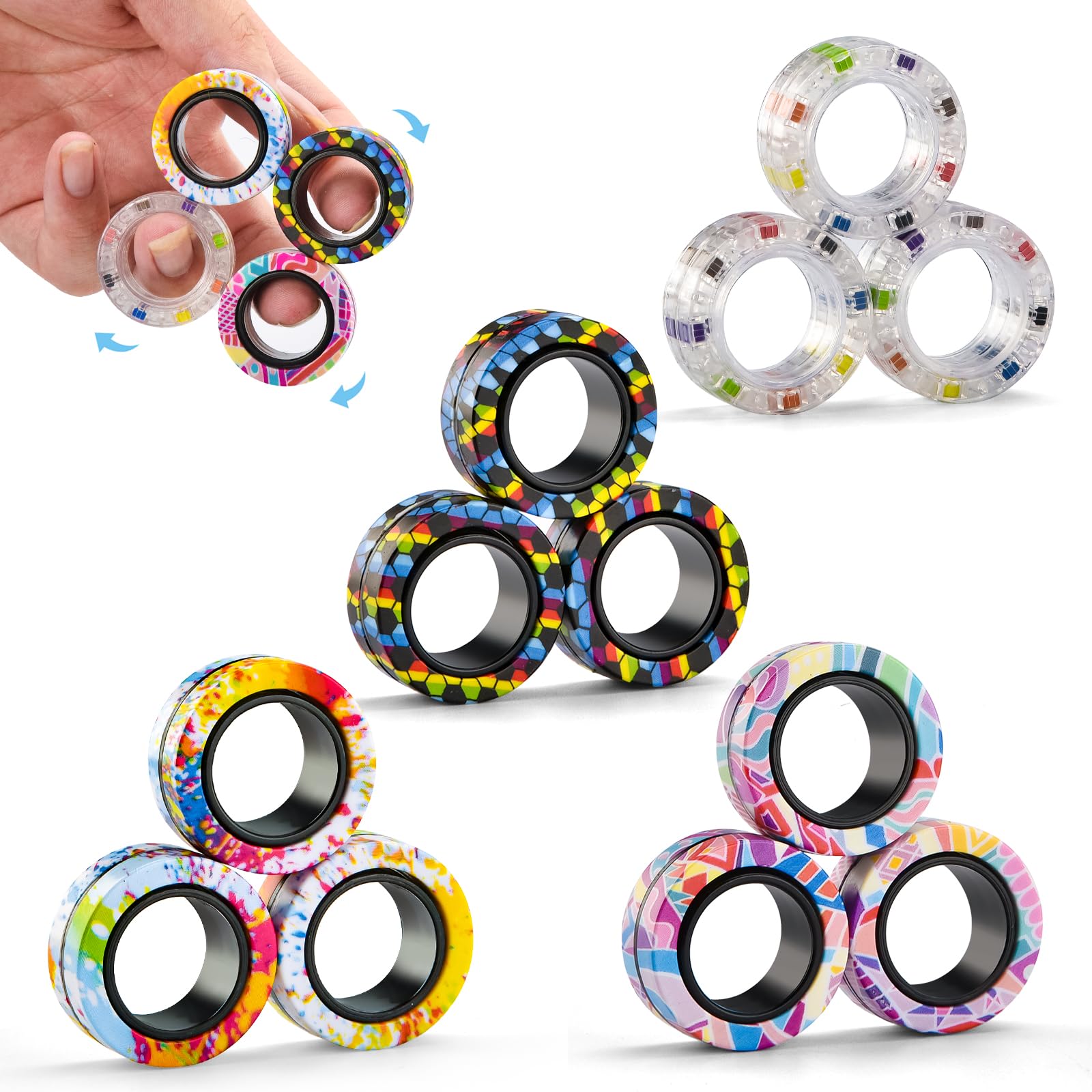 Photo 1 of 12Pcs Magnetic Adults Fidget Toys Rings,Stocking Stuffers for Kids 8-12,Fidget Spinner Rings for Anxiety Relief Therapy ,Party Favors Gifts for Teen Boy and Girl