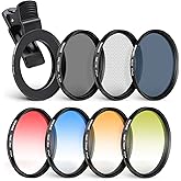 NEEWER 67 mm ND+CPL + Effect Filter Set with Mobile Phone Lens Clamp, ND32/Polarising/6 Point Star/4 Graduated Colour Filters