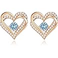 CDE Forever Love Heart Stud Earrings for Women, 925 Sterling Silver Birthstone Heart Stud Earrings Mother's Day Gift Anniversary Birthday Jewelry Gifts for Women Wife Her