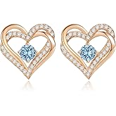 CDE Forever Love Heart Stud Earrings for Women, 925 Sterling Silver Birthstone Heart Stud Earrings Christmas Day Mother's Day Gift Anniversary Birthday Jewelry Gifts for Women Wife Her