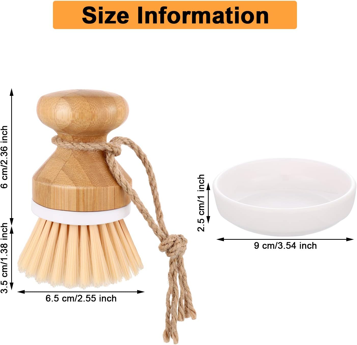 4-Piece Dish Brush Set include 3 Pieces Bamboo Palm Dish Brush Cleaning Scrub Brush Household Pot Scrubber Brush and 1 Holder for Dishes Pots Pans Kitchen Sink Cleaning - Image 3