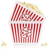 RAYMEA Plastic Popcorn Buckets, 2 Pack Large Reusable Red &amp; White Retro Style Popcorn Containers for Movie Night, Parties, Family Snacks and Home Theater