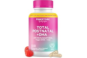 Pink Stork Total Postnatal Vitamins for Women with Vegan DHA, Iron, Folate, and Vitamin B12, Postpartum Recovery Essentials, Daily Supplement for Breastfeeding Moms - 1 Month Supply