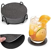Chitomars Drink Coasters, 12 Pcs with Holder, Dual Sided Non-Slip Washable Faux Leather Cup Coasters (Gray Black)