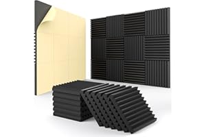 HEMRLY 12 Pack Acoustic Panels Self-Adhesive, 1" X 12" X 12" Quick-Recovery Sound Proof Foam Panels, Acoustic Foam Wedges High Density, Soundproof Wall Panels for Home,Studio,Gaming -Black