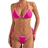 SUUKSESS Women Ruffle Thong Bikini Sets Halter String Triangle 2 Piece Swimsuit