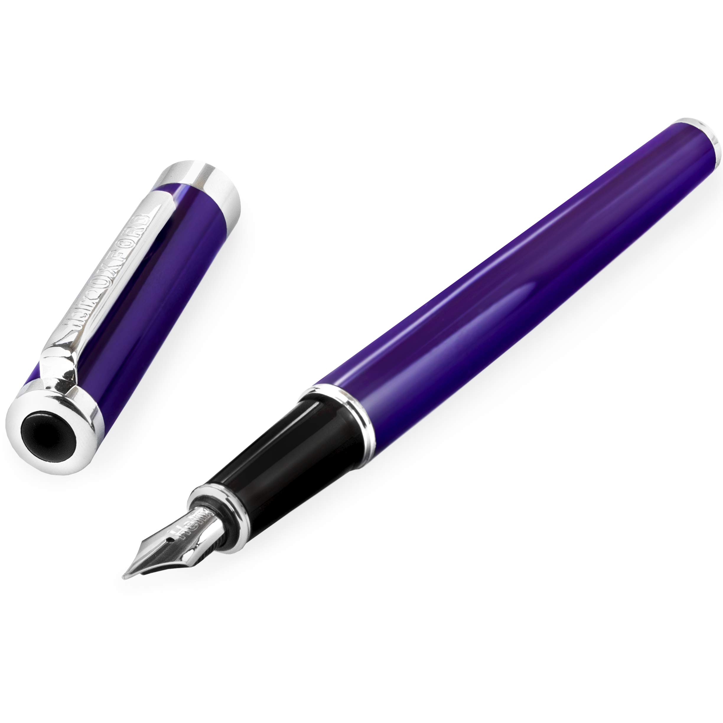 Helix Oxford Fountain Pen - Stainless Steel - Medium Nib - Purple Barrel - Single