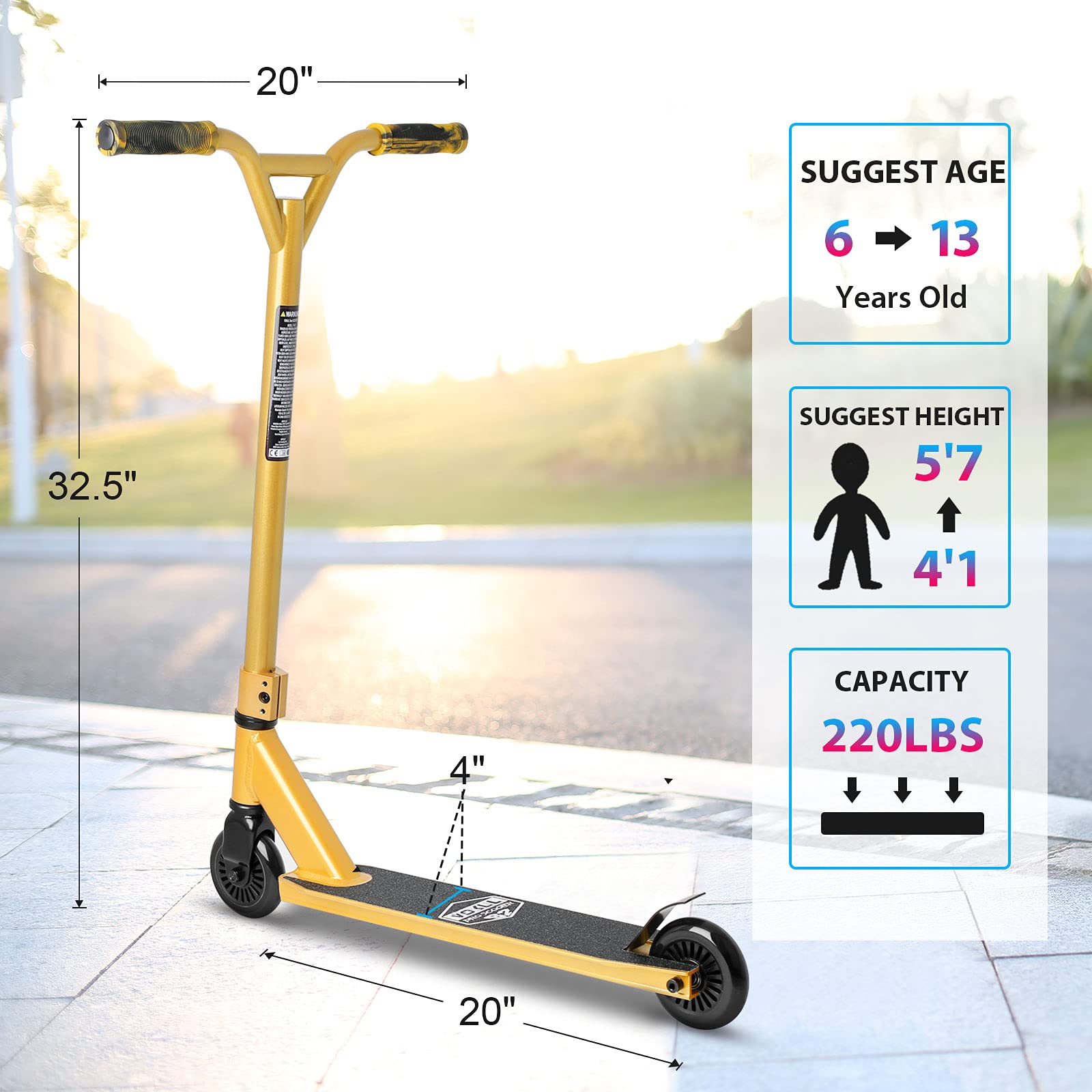 VOKUL Complete Pro Scooter for Kids Boys Girls Teens Up 6 Years - Freestyle Tricks Pro Stunt Scooter - High Performance Gift for Skatepark Street Tricks