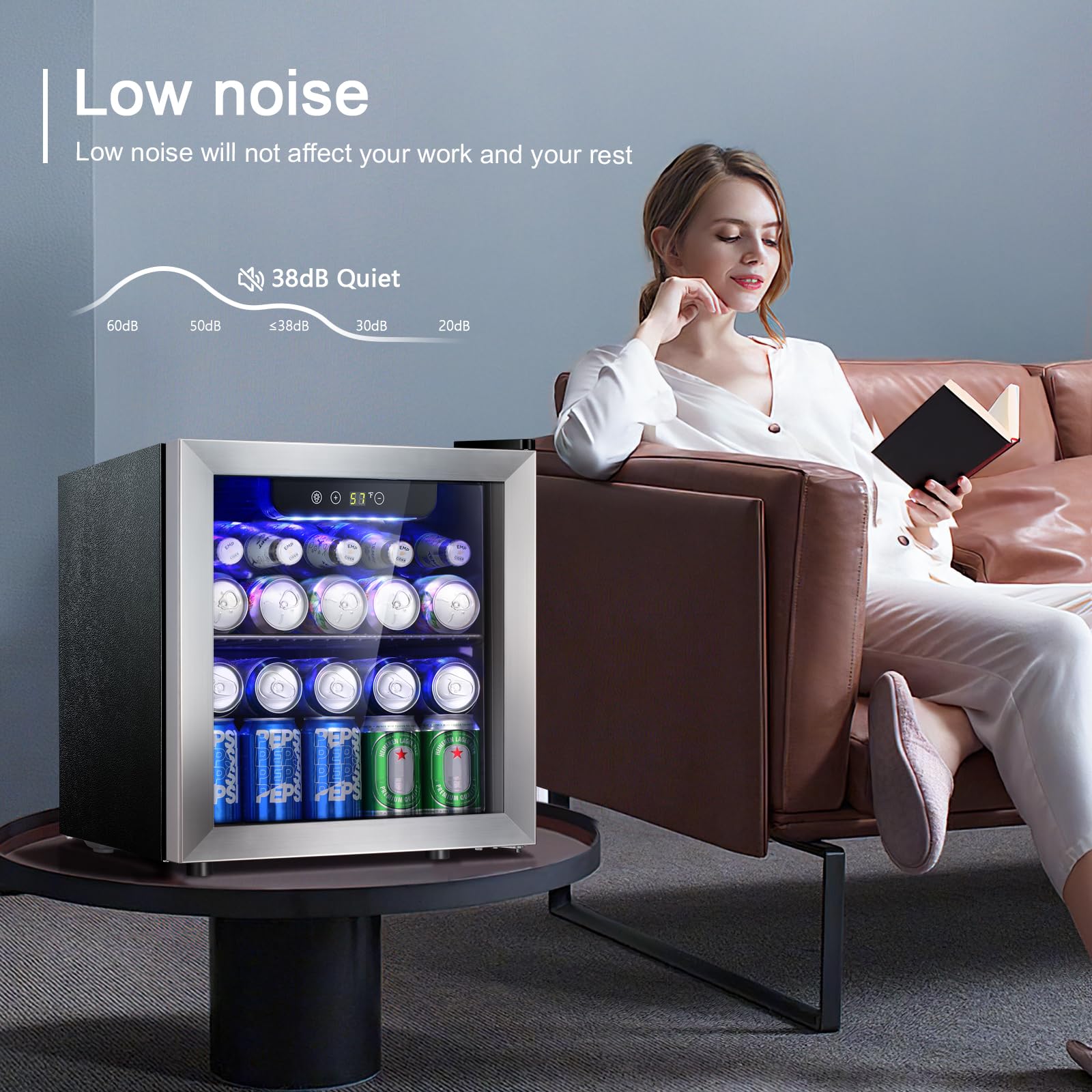 Arctic Star Refrigerador de bebidas para 48 latas, enfriador de vino para 12 botellas con puerta de vidrio de acero inoxidable, pantalla digital de temperatura, control electrónico de temperatura, plateado