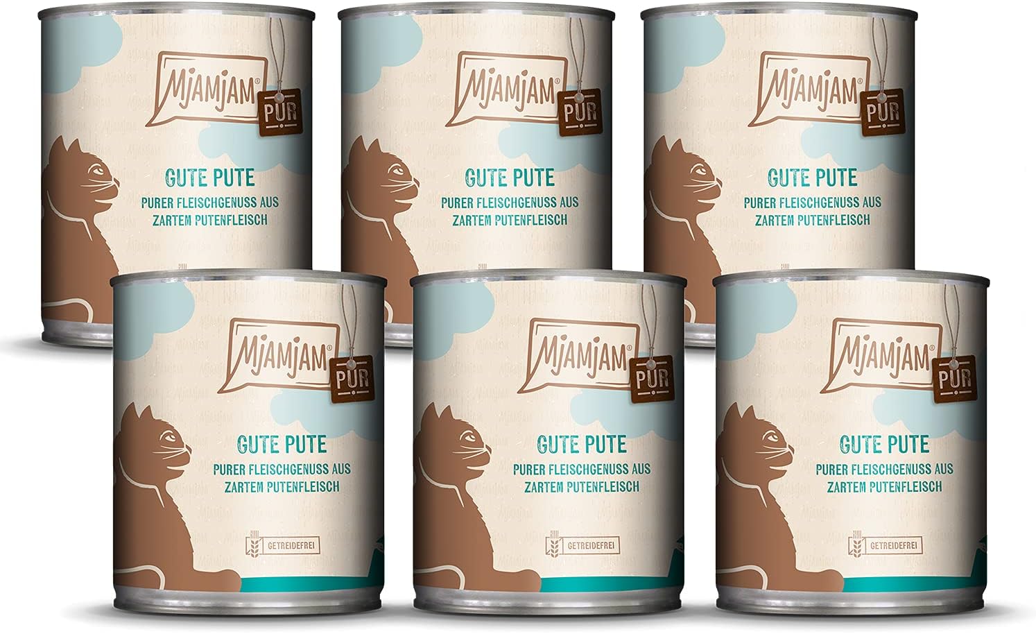 MjAMjAM - Premium wet food for cats - pure meat pleasure - good pure turkey, pack of 6 (6 x 800 g), grain-free with extra meat