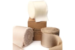 Ribbli Ivory Champagne Silk Satin Ribbon 1.5 Inch x 30 Yard Handmade Frayed Chiffon Ribbon for Gift Wrapping Wedding Invitations Bridal Bouquets Home Decor