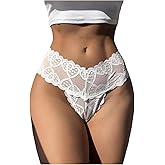 SHENHE Women's Lace Thong Cheeky V Waisted High Cut Panty Underwear