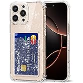 Svanove for iPhone 16 Pro Wallet Case with Card Holder, Clear Glitter Cute Girly Credit Card Slot Case, Sparkly Sparkle Bling Thin Slim Silicone Transparent Hard Shell Camera Cover for Women