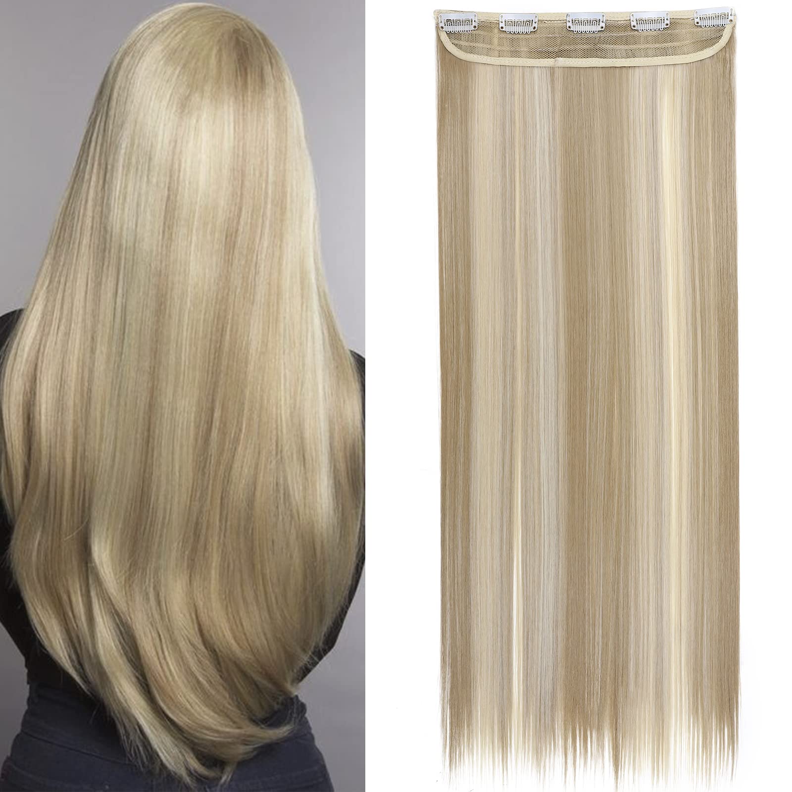 S-noilite Fashion 26 Inches (66cm) Half Full Head One Piece 5clips Clip in Hair Extensions Long Straight Extension Ash Blonde & Bleach Blonde